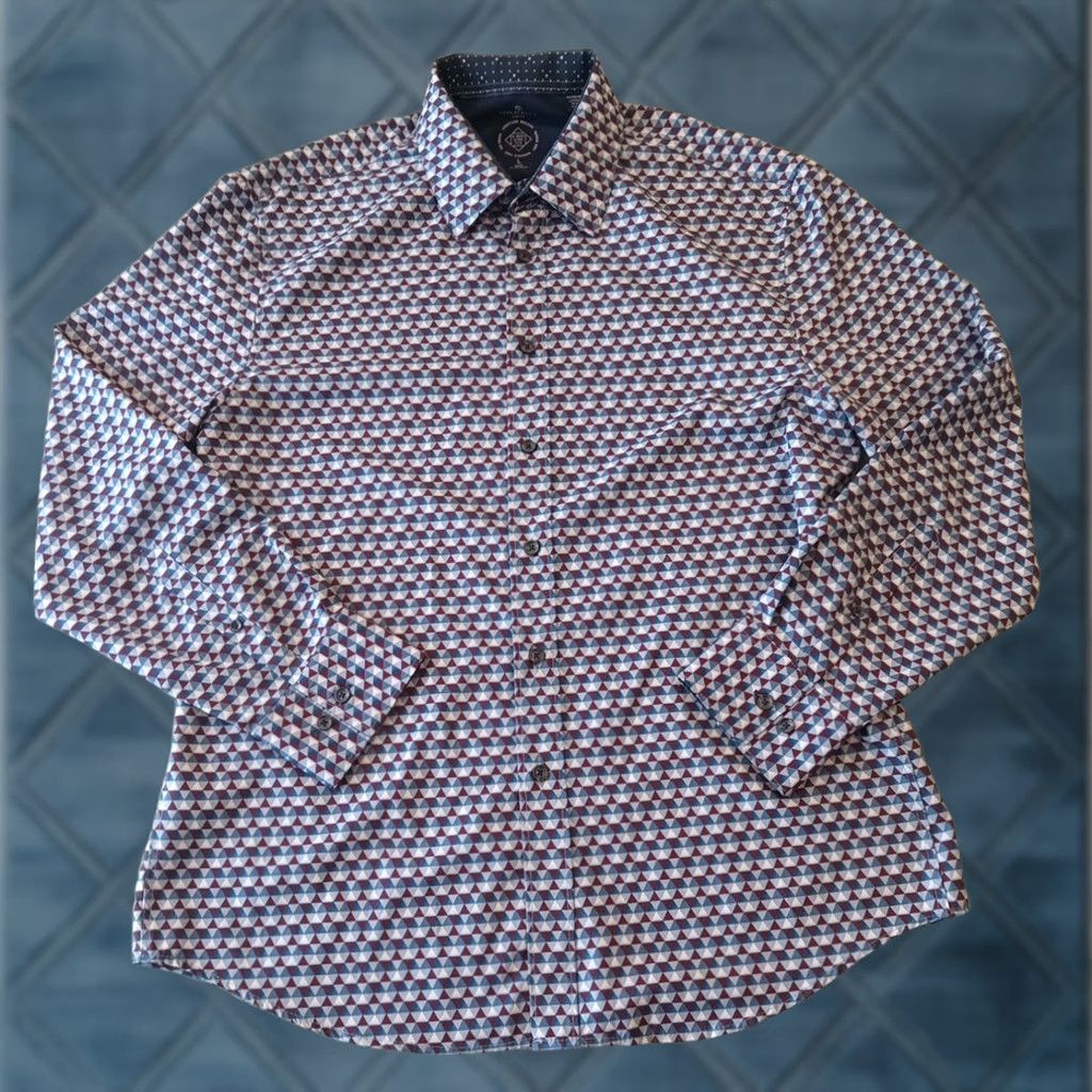 Vintage Con Struct Shirt Mens Large Slim Fit Blue Purple Geometric Long Sleeve Button Up Size US L / EU 52-54 / 3 - 1 Thumbnail