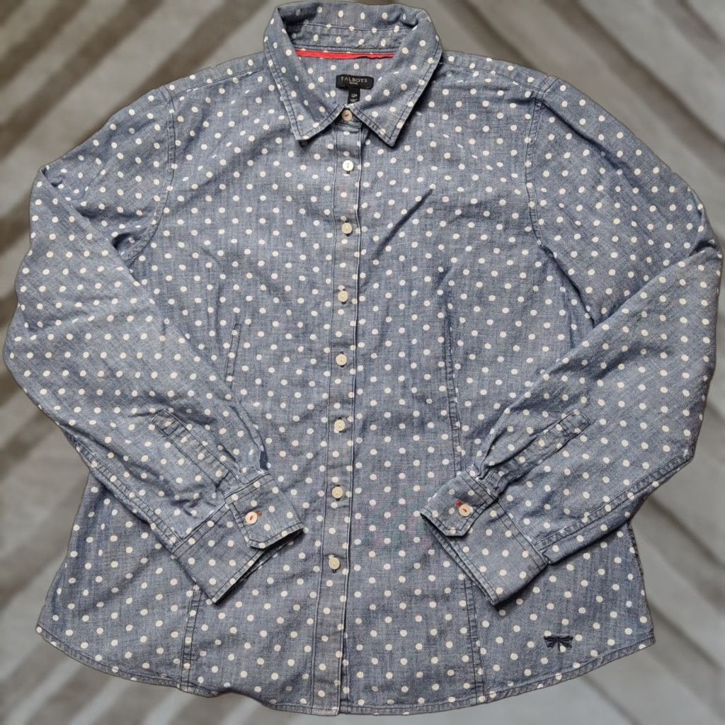Talbots TALBOTS Women Petites 12P Blue Polka Dot Denim Button-Up Shirt Size XL / US 12-14 / IT 48-50 - 1 Thumbnail