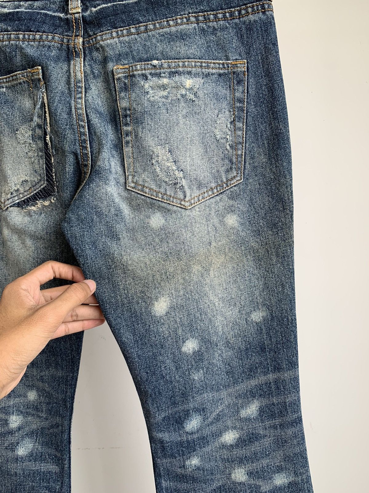 Japanese Brand Jackrose Crash Denim Flared Boot Cut Jeans Size US 31 - 10 Thumbnail