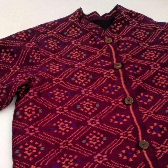 Other Boxy Jacket Women Burgundy Coconut Wood Buttons Boho Earthy Size M / US 6-8 / IT 42-44 - 4 Thumbnail