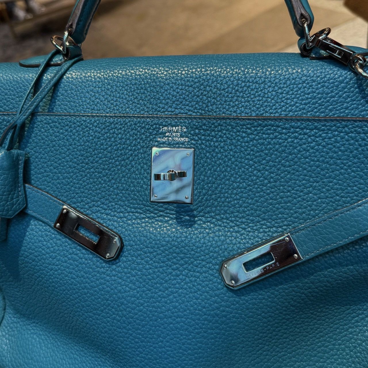 Hermes Hermès 2013 Bleu Izmir Clemence Leather Kelly 35 Bag Size ONE SIZE - 11 Thumbnail