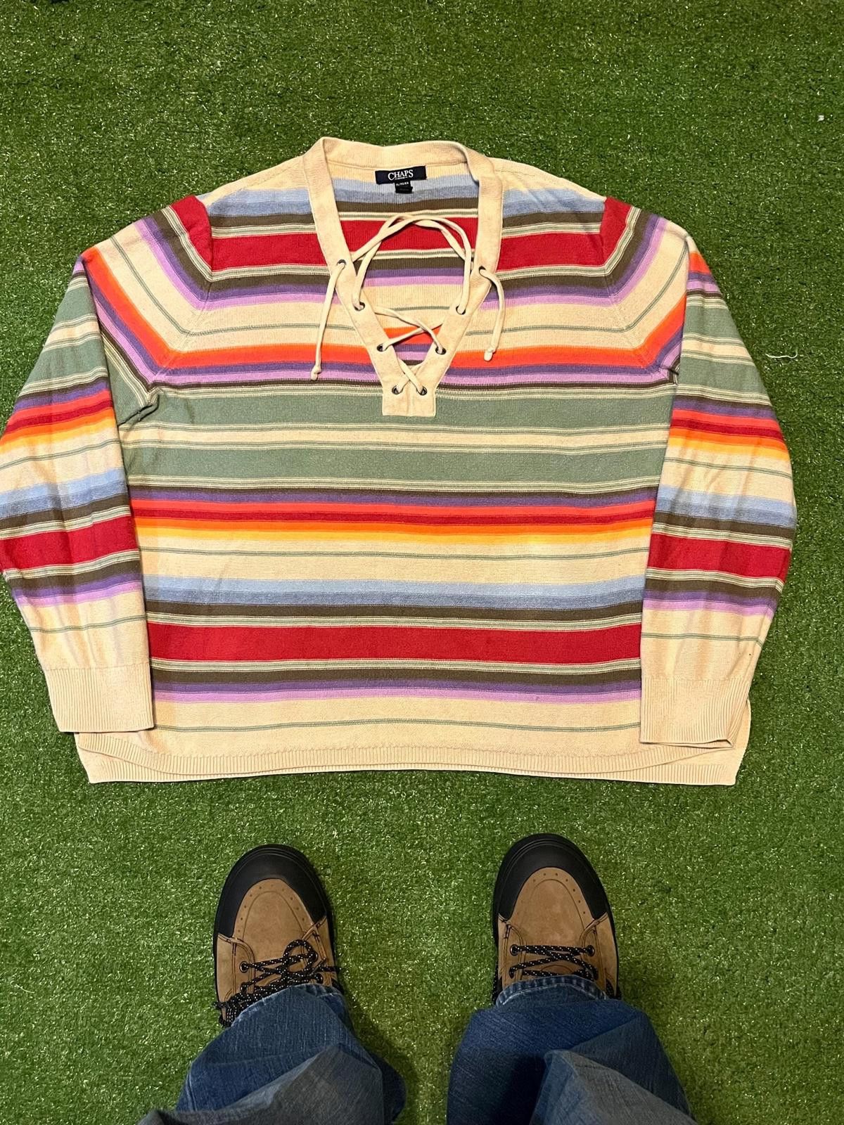 Chaps Chaps Striped Lace-Up Pullover Sweater Size ONE SIZE - 1 Thumbnail
