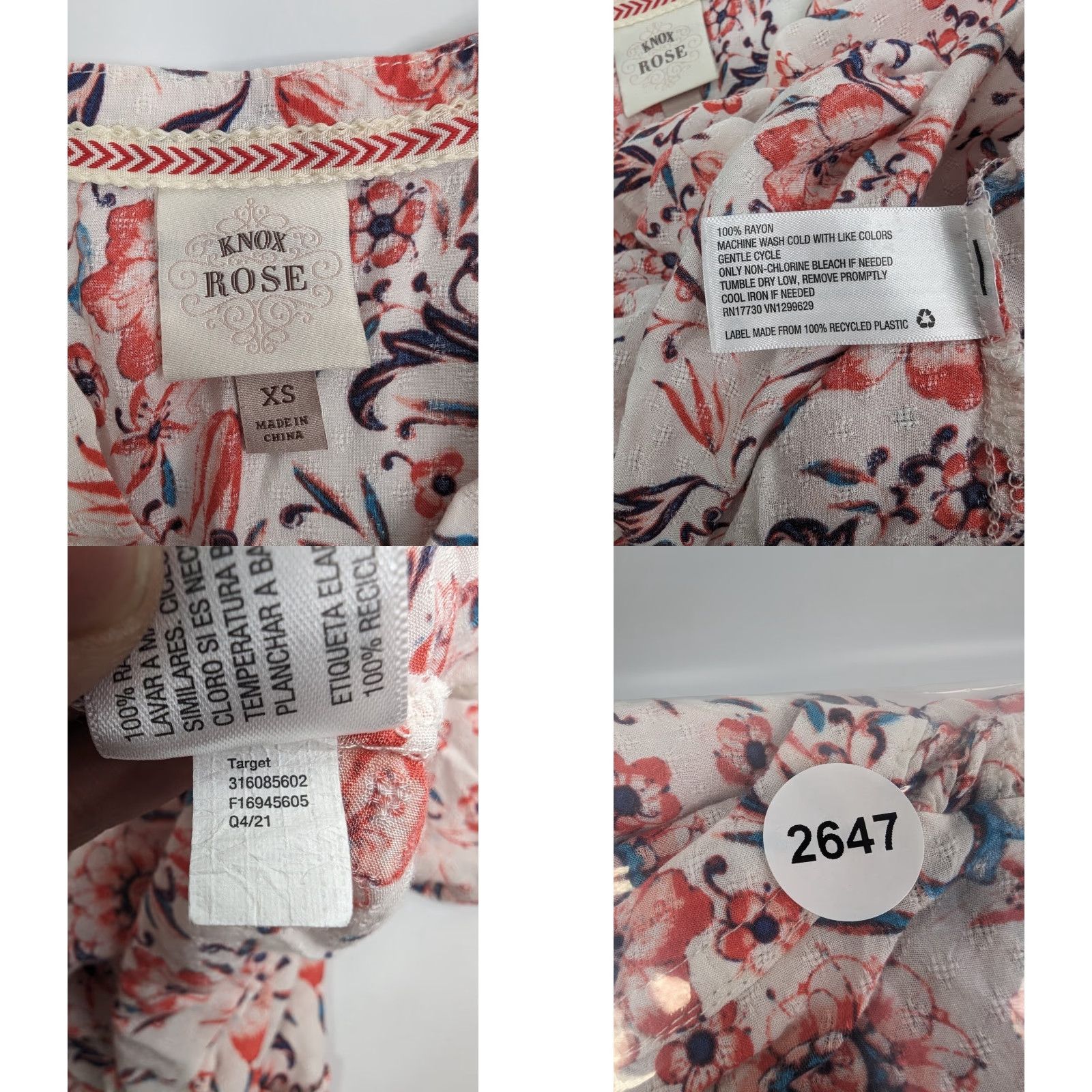 Vintage Knox Rose Blouse Women's XS Button-Up Tunic Short Sleeve Boho Floral Pink Size XS / US 0-2 / IT 36-38 - 8 Thumbnail