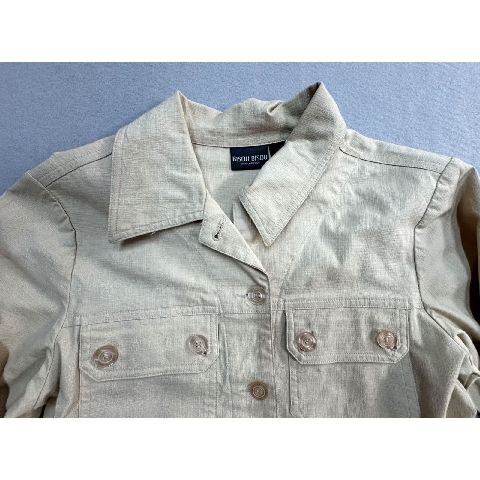 Vintage Bisou Bisou Set Womens 6 Beige Jacket Pants 2 Piece Safari Stretch Size 28" / US 6 / IT 42 - 3 Thumbnail