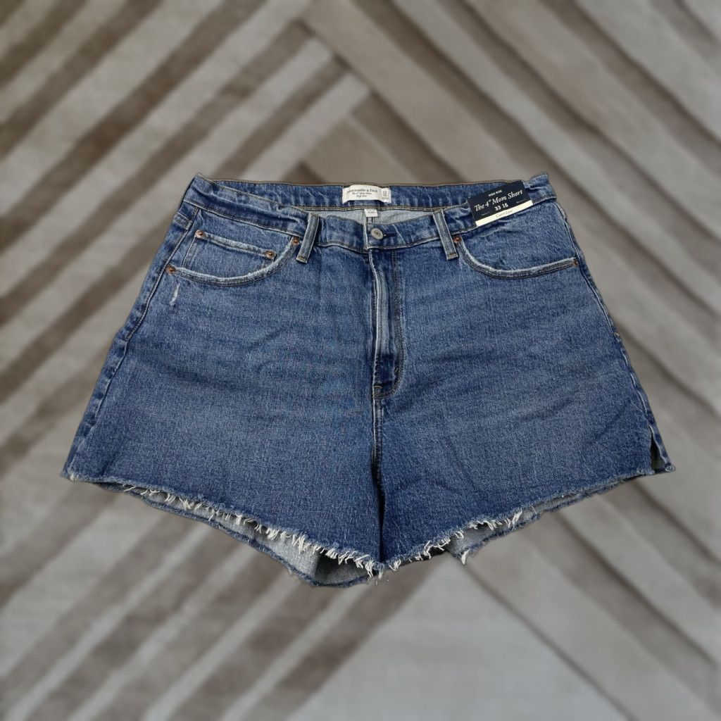 Abercrombie & Fitch NWT Abercrombie & Fitch Womens Curve Love The Mom High Rise Denim Shorts 33 16 Blue Cotton Elastane Denim 5-Pocket Style 90s Size 24" / US 00 / IT 34 - 1 Thumbnail