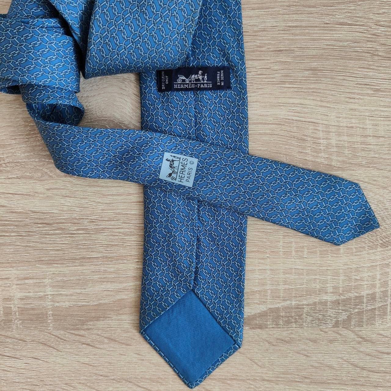 Hermes Hermes Paris Silk Tie 605792 HA Chain Blue Size ONE SIZE - 3 Thumbnail