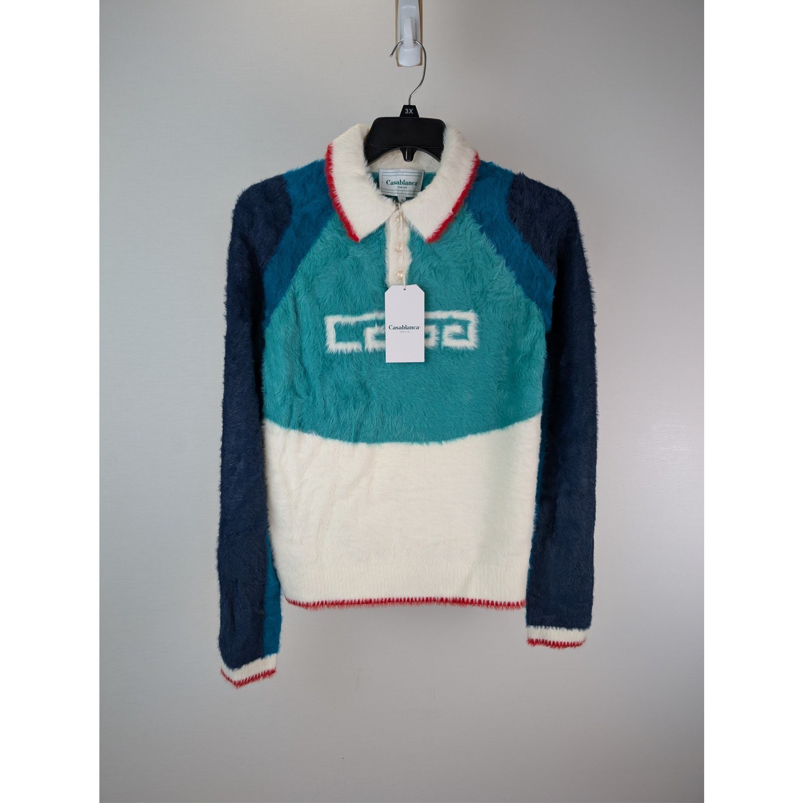Casablanca o1rshd1 Nylon Sport Fluffy Polo Long Sleeve Shirt in Blue Size US M / EU 48-50 / 2 - 1 Thumbnail