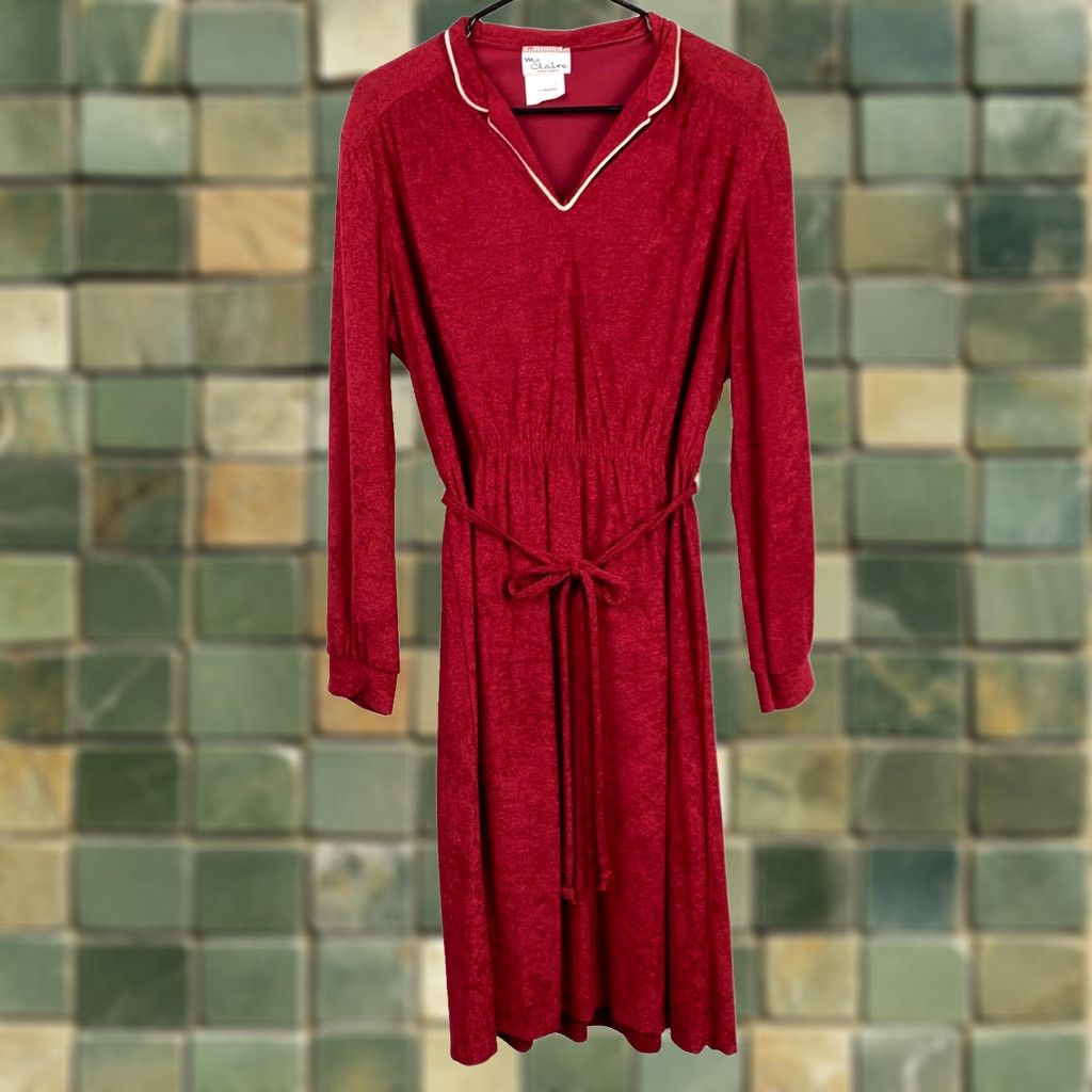 Vintage VINTAGE Ms Claire New York Red Dress 60s Secretary/Geek Nylon NWT 16 1/2 Bust 36.5" Size 16 1/2 Women Mens Womens Girls Size 4XL / US 24-26 - 1 Thumbnail