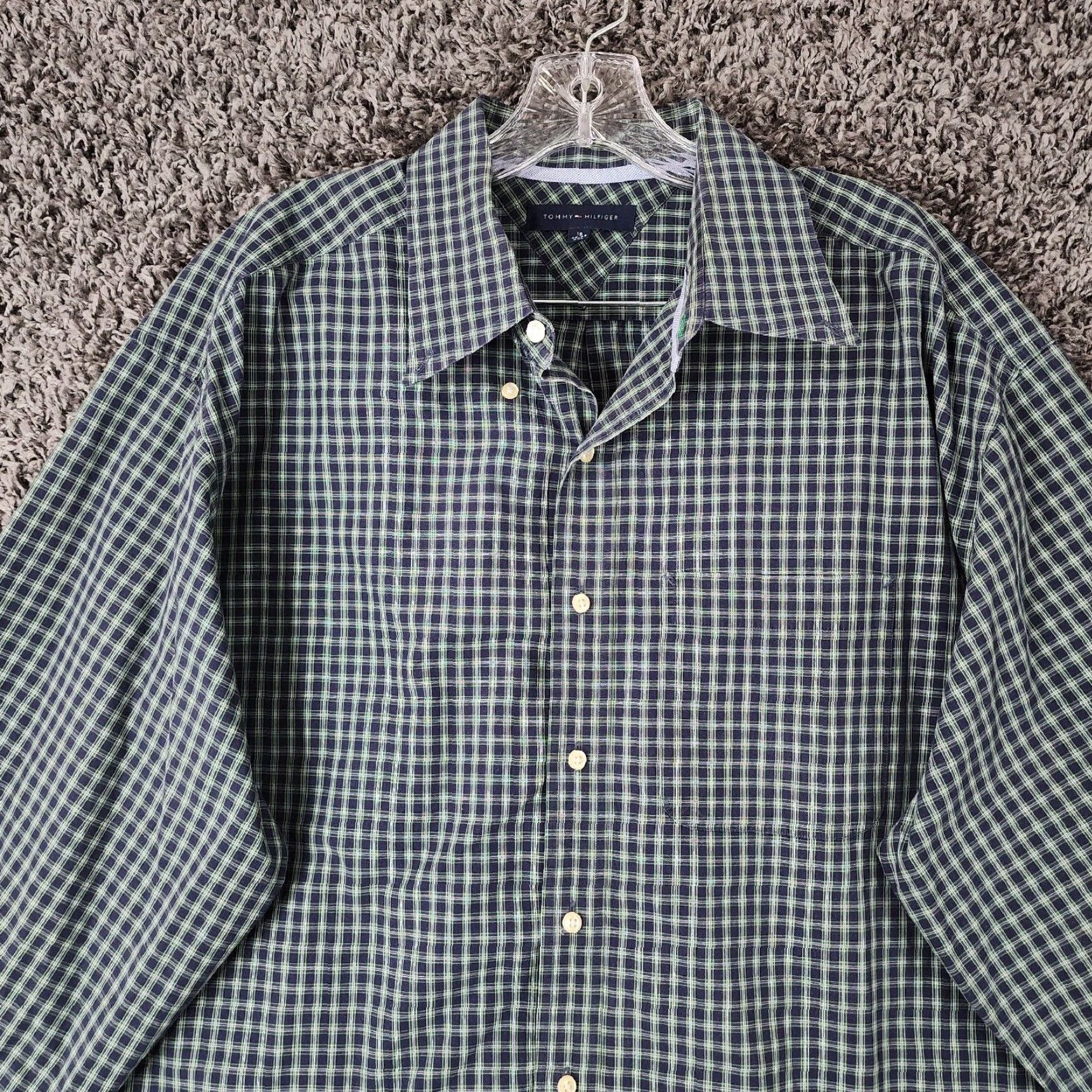 Tommy Hilfiger TOMMY HILFIGER Men's Plaid Button-Up Dress Shirt Long Sleeve 2XL Green Blue Size 48R - 3 Thumbnail