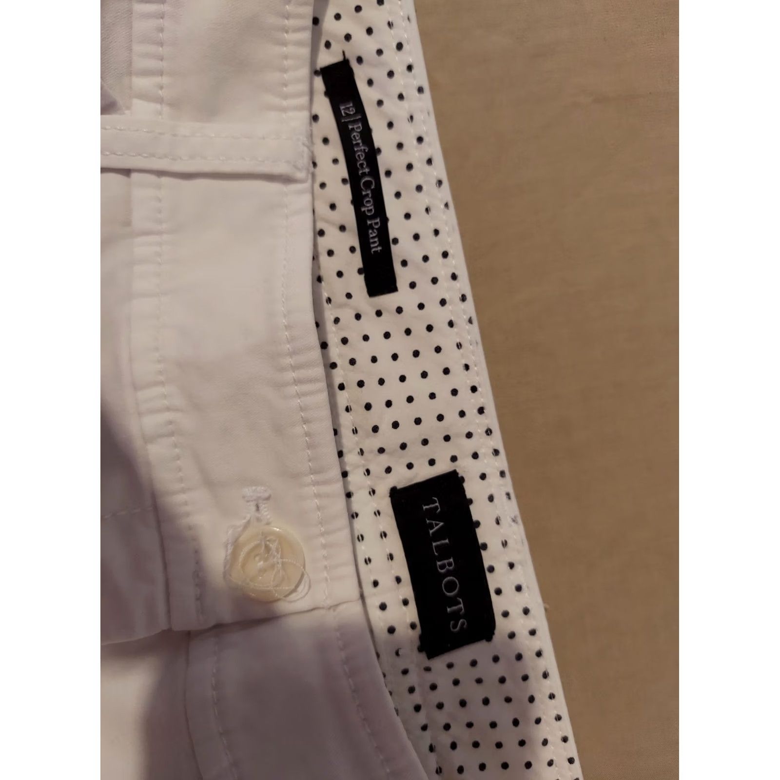 Talbots Womens Talbots 12 White Cotton Chino Crop Pants Trouser Slack Dress Khaki Size 34" / US 12 / IT 48 - 5 Thumbnail