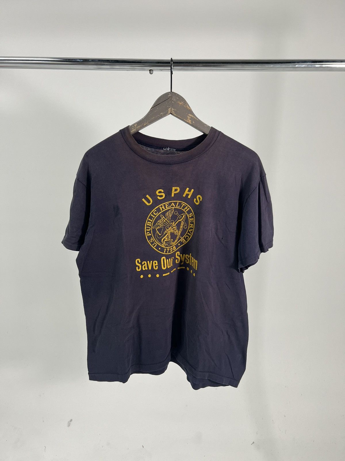 image of True Vintage Faded 70's Rare Usphs (Save Our System) Tshirt in Navy, Men's (Size Large)