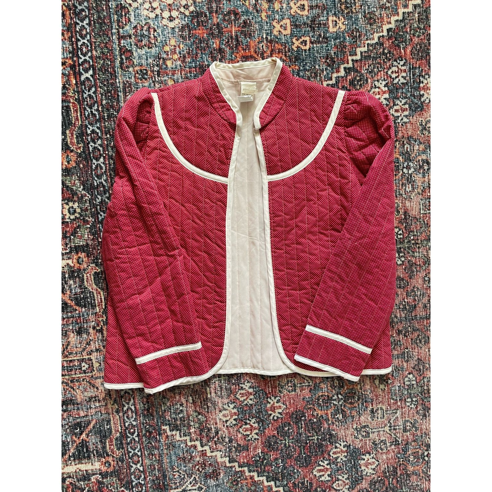 Vintage Vintage Montgomery Ward Open Front Qulited Jacket Red S Size S / US 4 / IT 40 - 1 Thumbnail