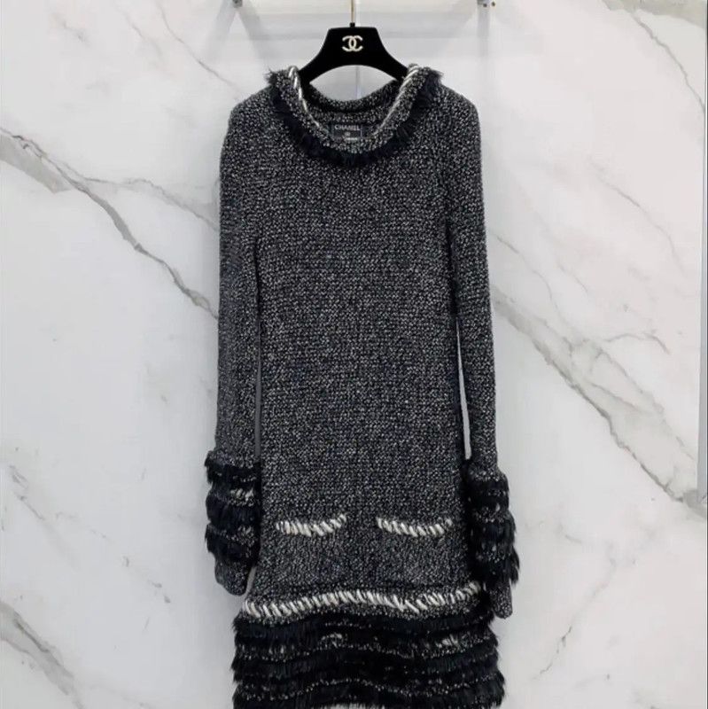 Chanel Chanel Black Long Sleeve Dress with Ruffles 0089 Size S / US 4 / IT 40 - 1 Thumbnail