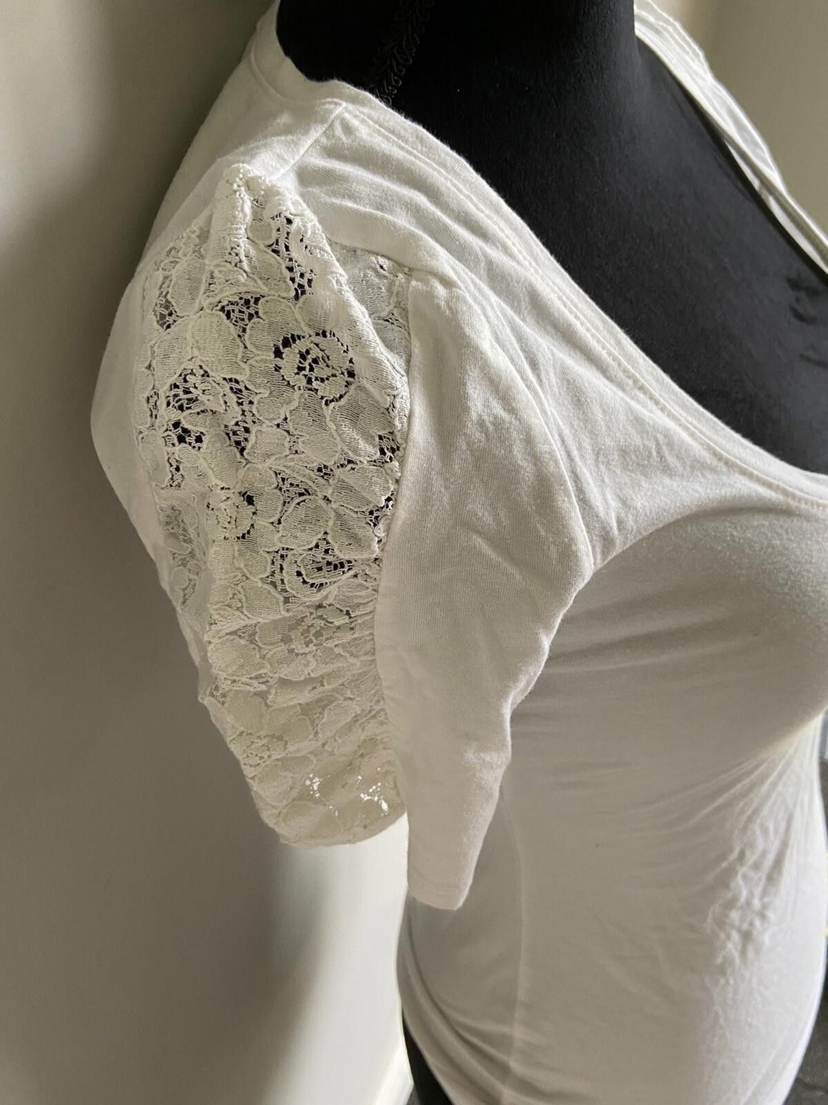 Massimo Dutti Dotti Top Half Sleeve White w Lace T-Shirt - Size X S(001) Size XS / US 0-2 / IT 36-38 - 5 Thumbnail