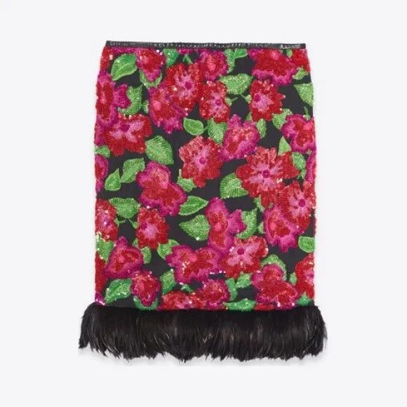 Saint Laurent Paris o1s1wg110924 Long Skirt Floral Silk Muslin Feathers Size 26" / US 2 / IT 38 - 1 Thumbnail
