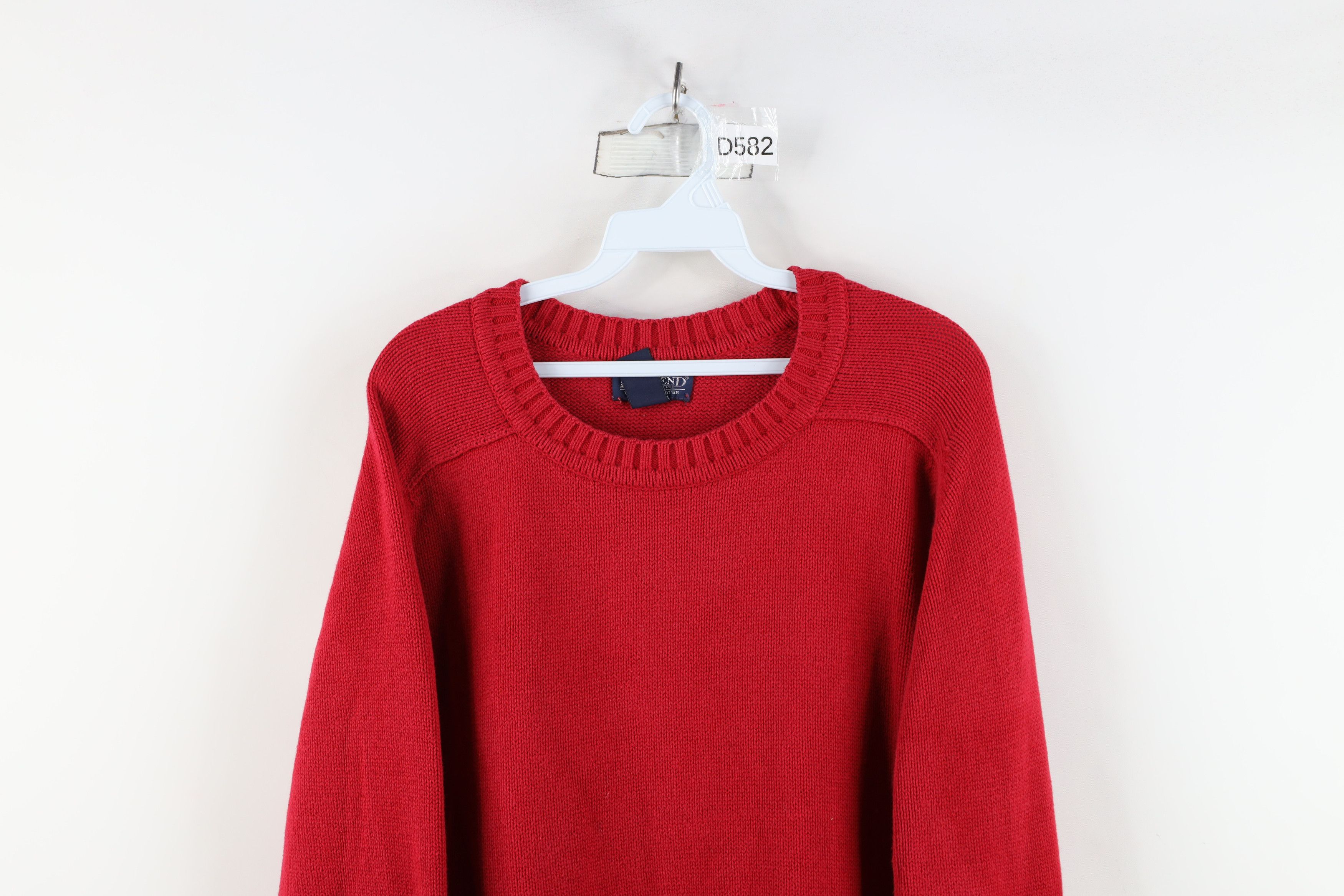 Lands' End × Vintage Vintage 90s Lands End Blank Cotton Knit Sweater Red USA Size L / US 10 / IT 46 - 2 Thumbnail