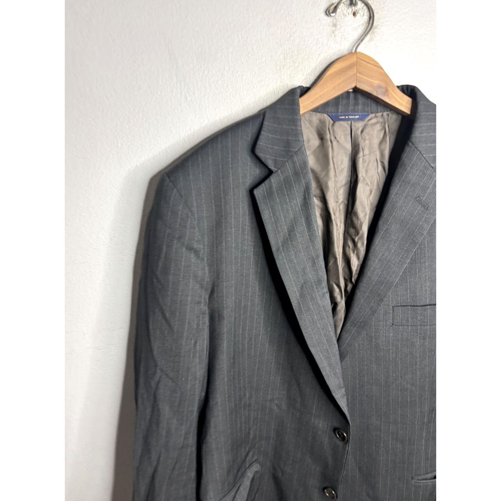 Brooks Brothers VINTAGE Brooks Brothers Blazer Mens 44R Gray Pinstripe Wool 2 Button Jacket Sport Coat Size 44R - 2 Thumbnail