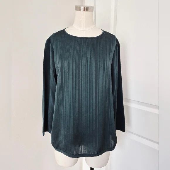 Reiss Adina Pintuck Forest Green Silk Long Slv Blouse Fall Spring Size M / US 6-8 / IT 42-44 - 3 Thumbnail