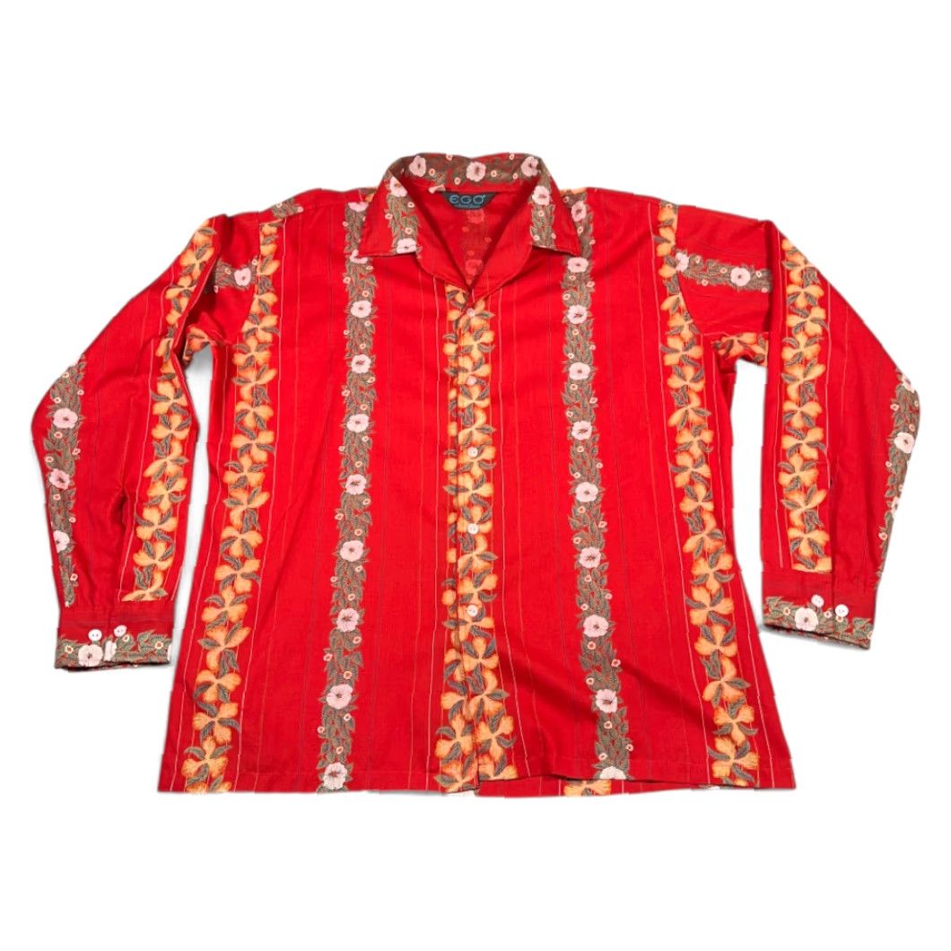 Vintage VINTAGE Ego Bond Street Floral Striped Shirt Adult XL Red 70s Graphic Casual Button-Up long sleeve Mens Size US XL / EU 56 / 4 - 2 Thumbnail