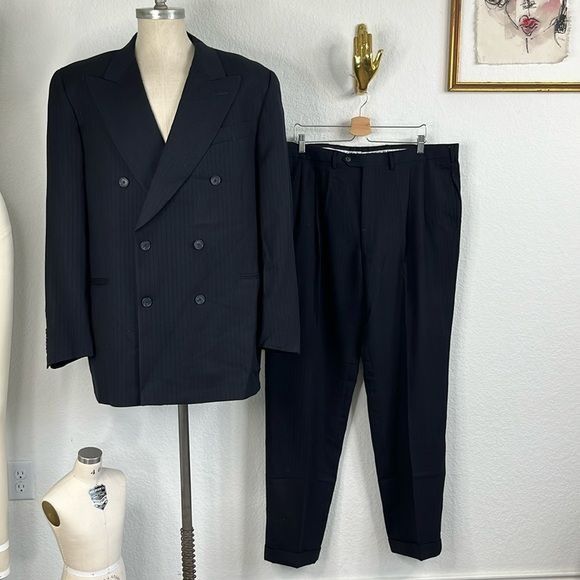 Gianfranco Ferre Gianfranco Ferre Textured Striped Double Breasted Suit Size 50L - 1 Thumbnail