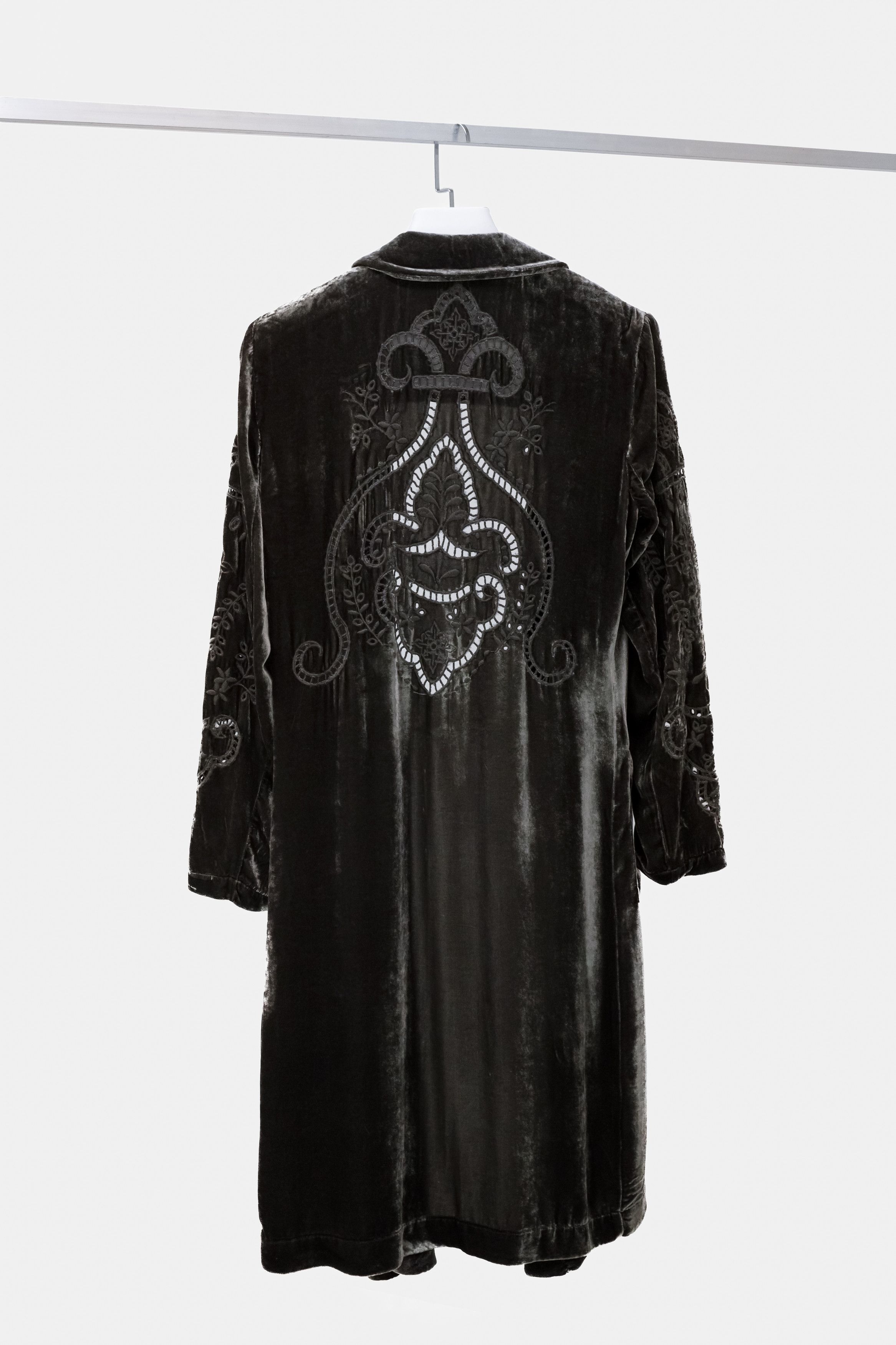 image of Johnny Was Embroidered Grey Velvet Coat, Women's (Size Small)