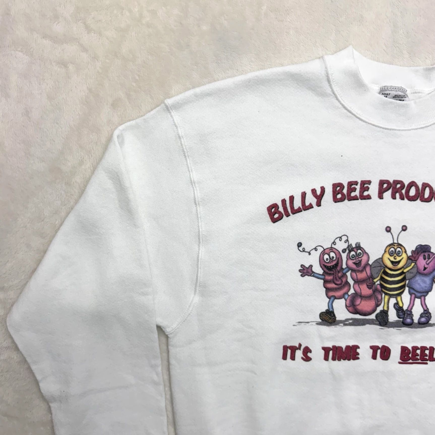 Fruit Of The Loom VINTAGE Billy Bee Productions Sweatshirt Mens M White Cartoon Graphic 90s Size US M / EU 48-50 / 2 - 6 Thumbnail