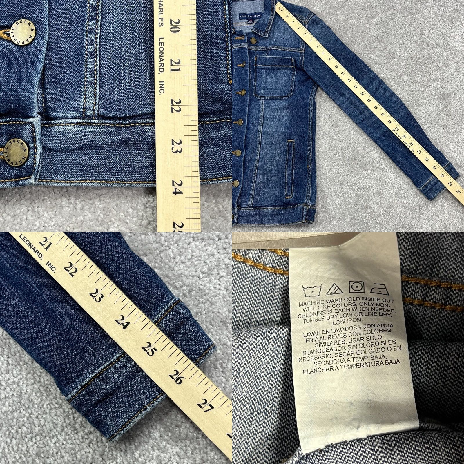 Vintage Rock & Republic Jean Jacket Women’s XS Distressed Medium Wash Denim Runaway 80s Music Casual Size 26" / US 2 / IT 38 - 9 Thumbnail