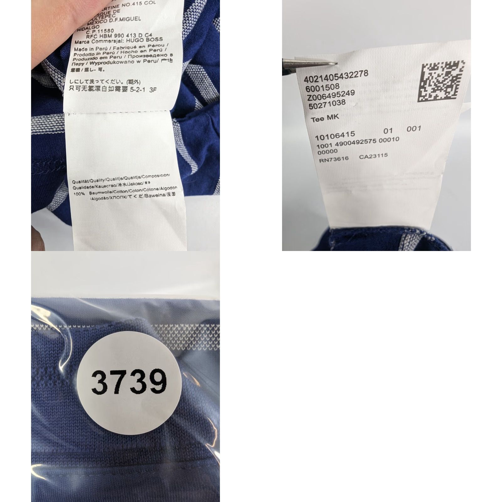 Hugo Boss HUGO BOSS Polo Shirt Men's XL Blue White Striped Peru Cotton Short Sleeve Size US XL / EU 56 / 4 - 8 Thumbnail