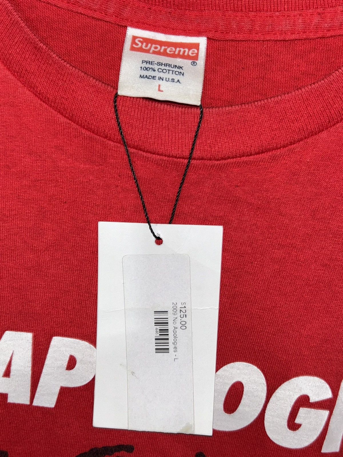 Supreme No Apologies Tee Shirt SS09 size Large