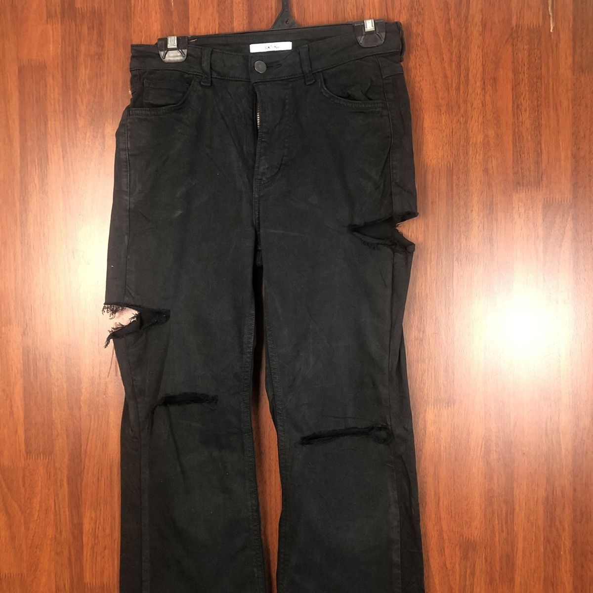 Japanese Brand Something Black Distressed ripped vintage Pants #7517 Size 28" / US 6 / IT 42 - 2 Thumbnail