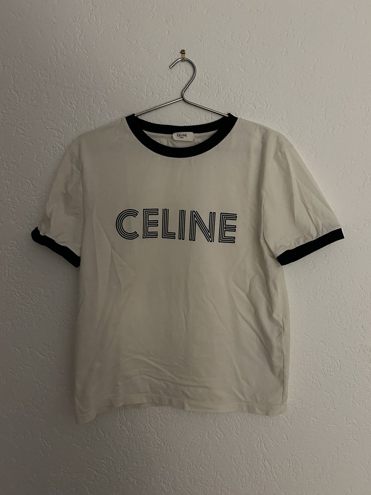 image of Celine Logo T-Shirt in White, Men's (Size Small)