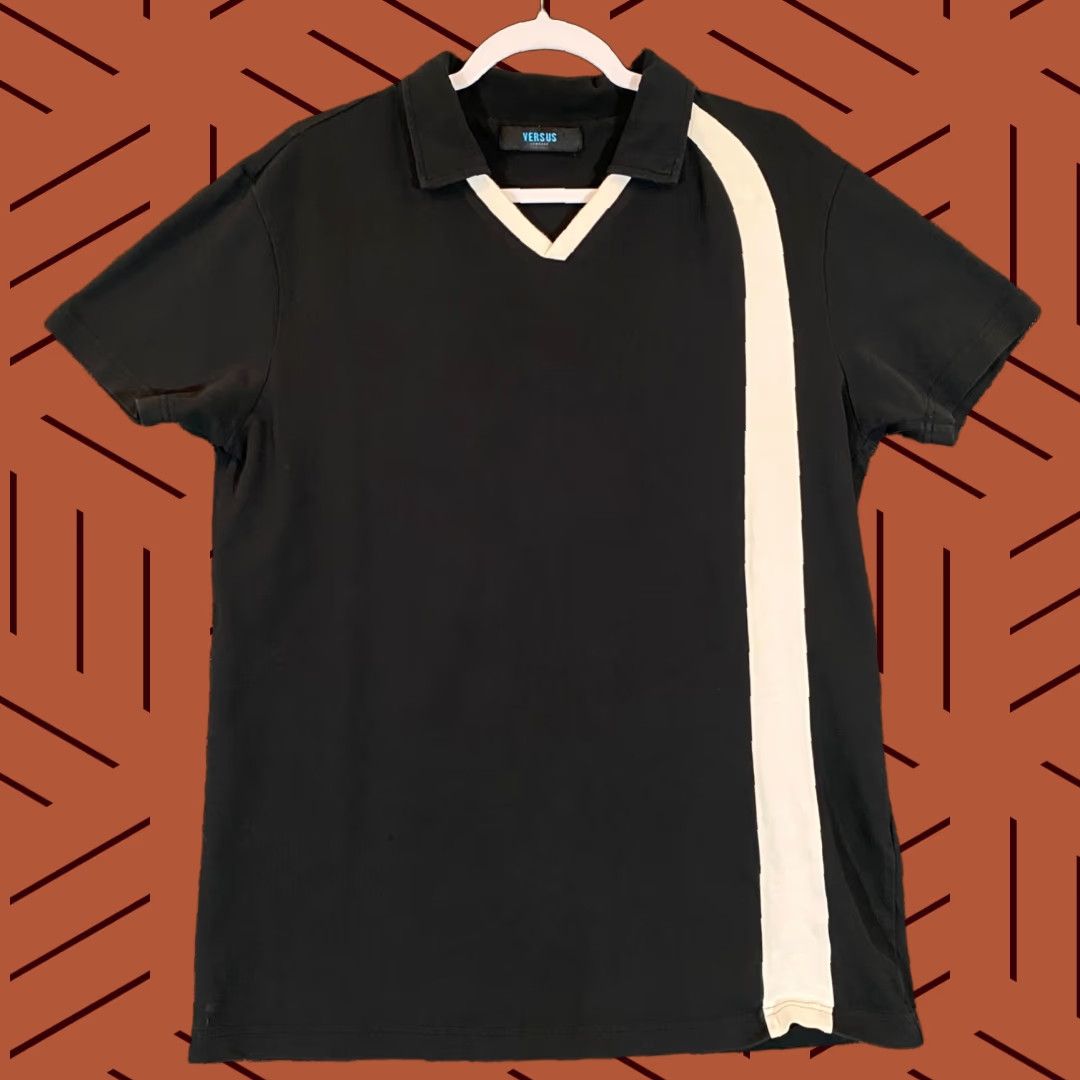 Versace VERSUS Versace Polo Mens M/L Black White Gianni Designer Shirt S/S Buttonless Polo Shirt Men M Black Versace Designer Shirt S/S Buttonless Size US M / EU 48-50 / 2 - 1 Thumbnail