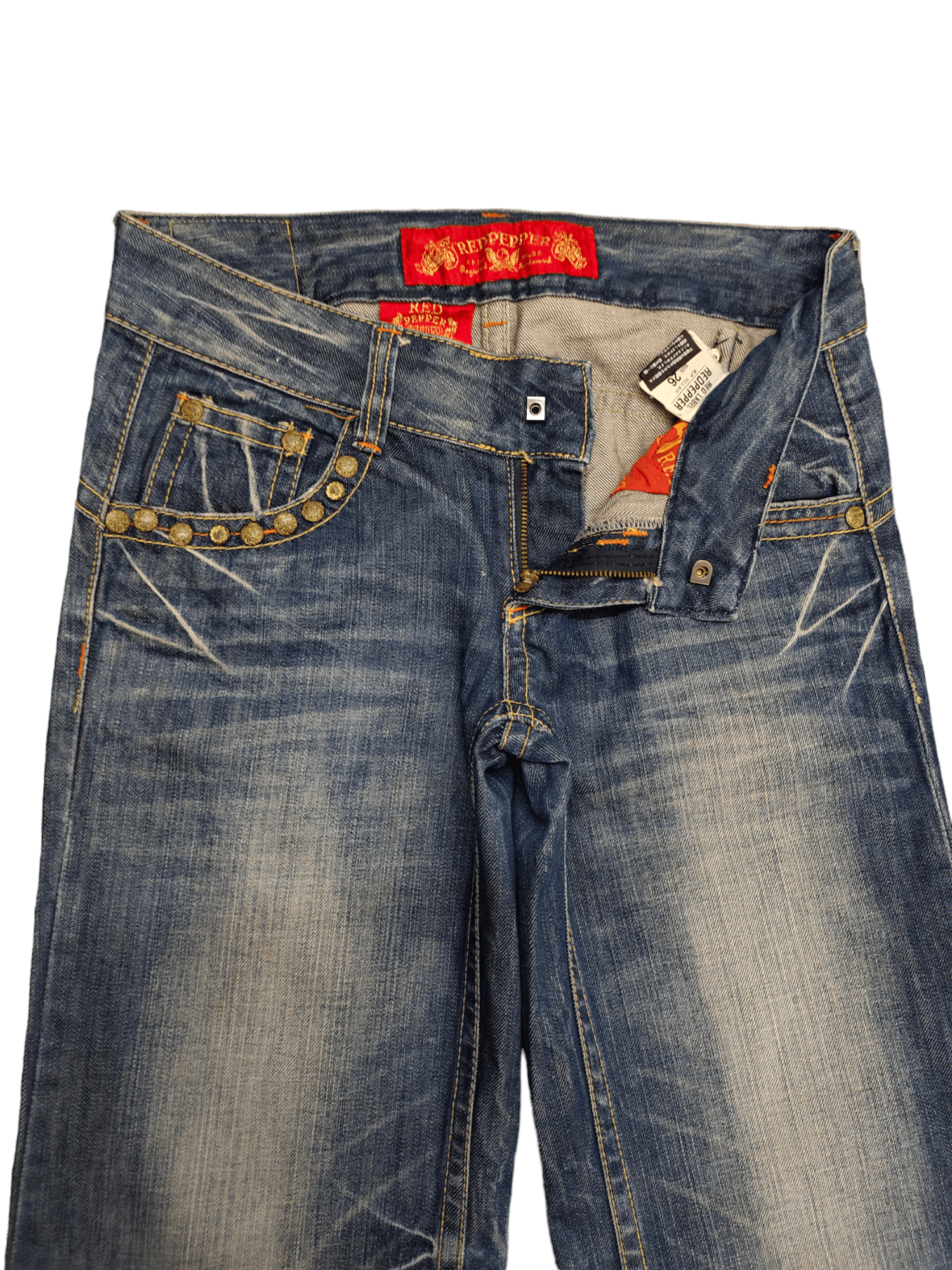 If Six Was Nine Baggy Flare Jeans Red Pepper Low Rise Faded Denim Bootcut Size US 27 - 19 Thumbnail