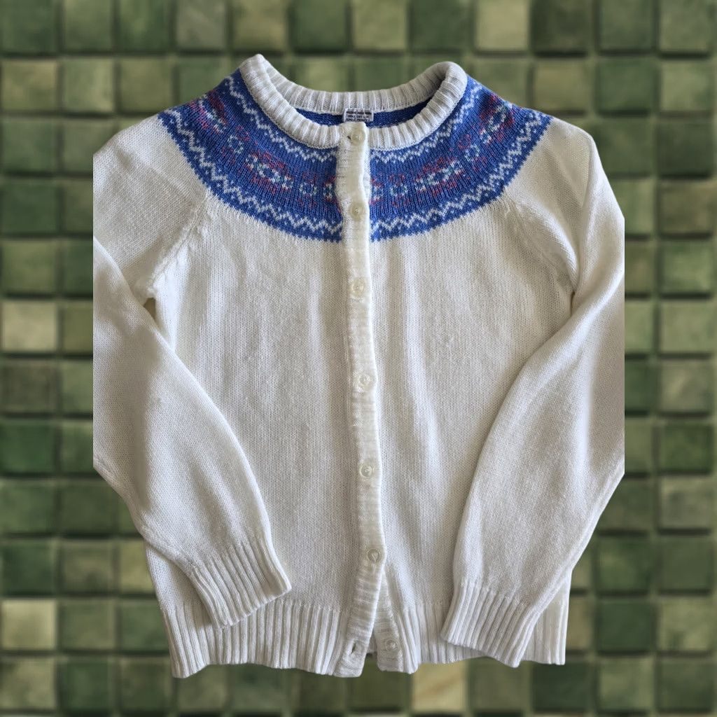 Vintage VINTAGE Faire Isle White & Blue Acrylic Sweater Womens M/L 70s 80s knit Size M / US 6-8 / IT 42-44 - 1 Thumbnail