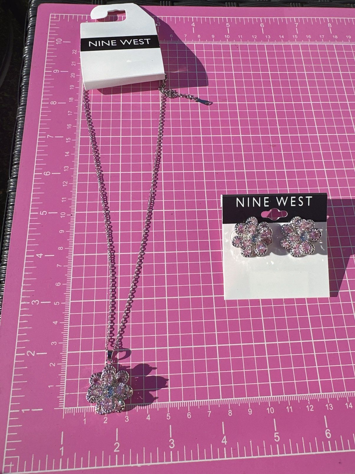 Nine West Nine West 2pc set necklace + earring silver diamonds paved Size ONE SIZE - 10 Thumbnail