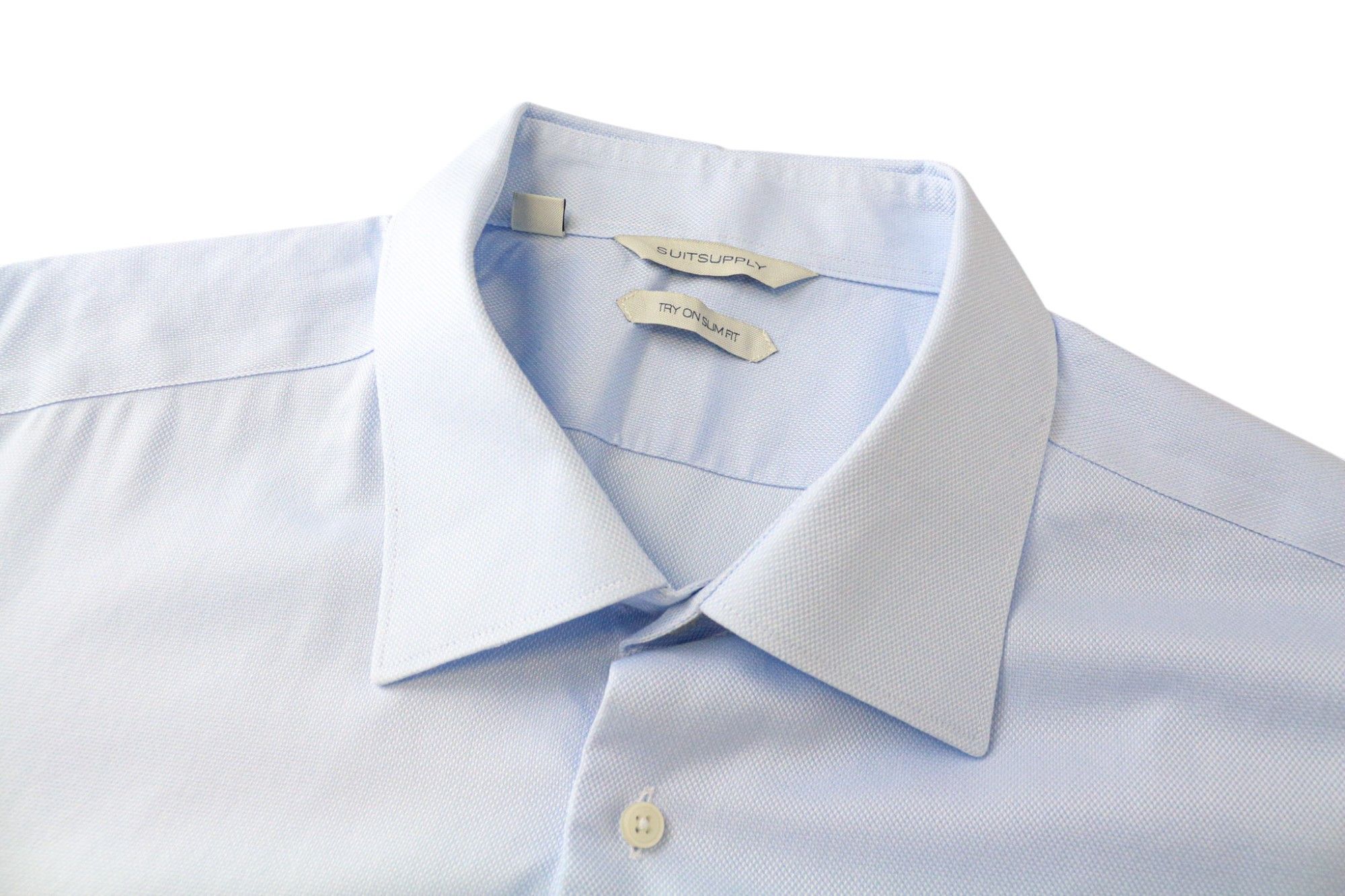 Suitsupply 46-7/18L Slim Blue Cotton Button-Up Shirt 79053 Size 46L - 3 Thumbnail