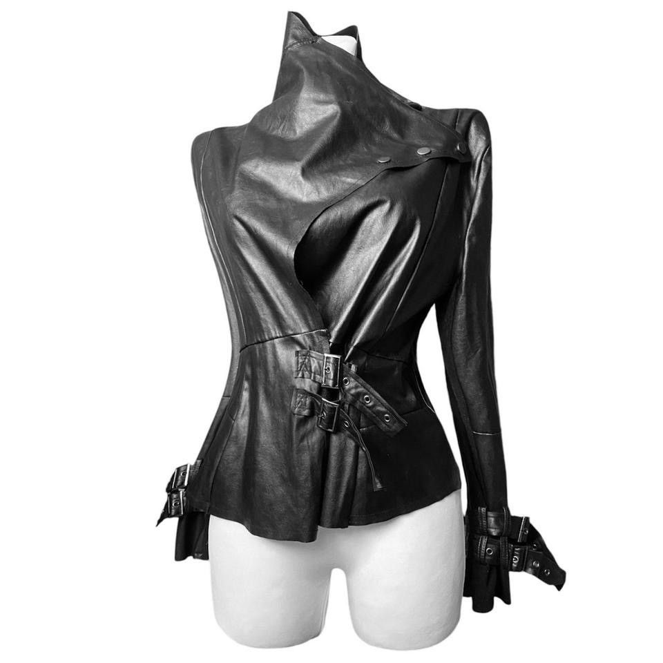 Vintage Vintage leather biker Avant Garde long neck jacket Size S / US 4 / IT 40 - 2 Thumbnail