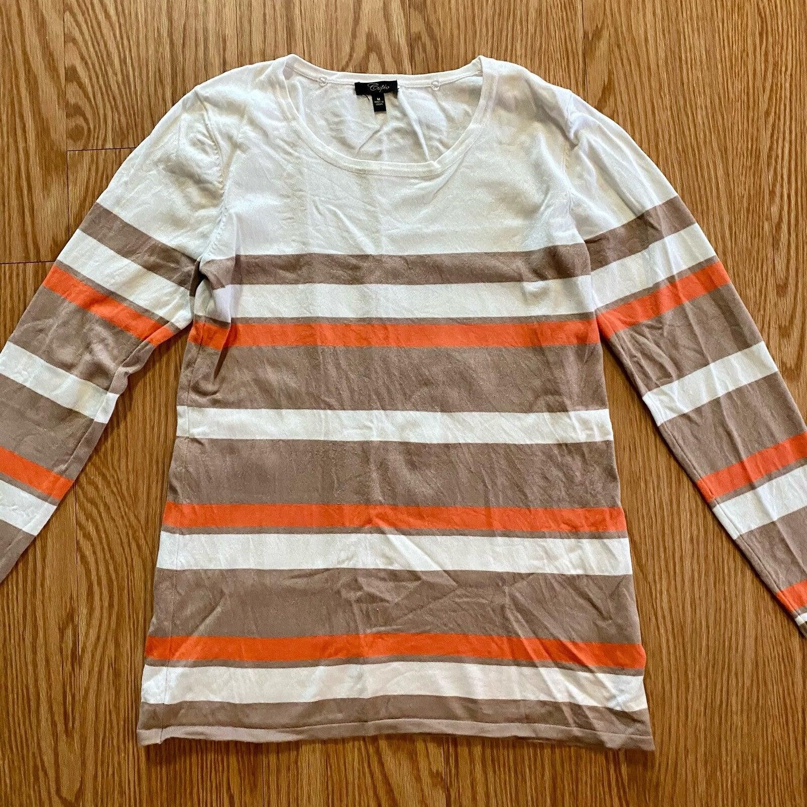 Other Cupio Tan White Striped Sweater Top Womens Medium Size M / US 6-8 / IT 42-44 - 3 Thumbnail