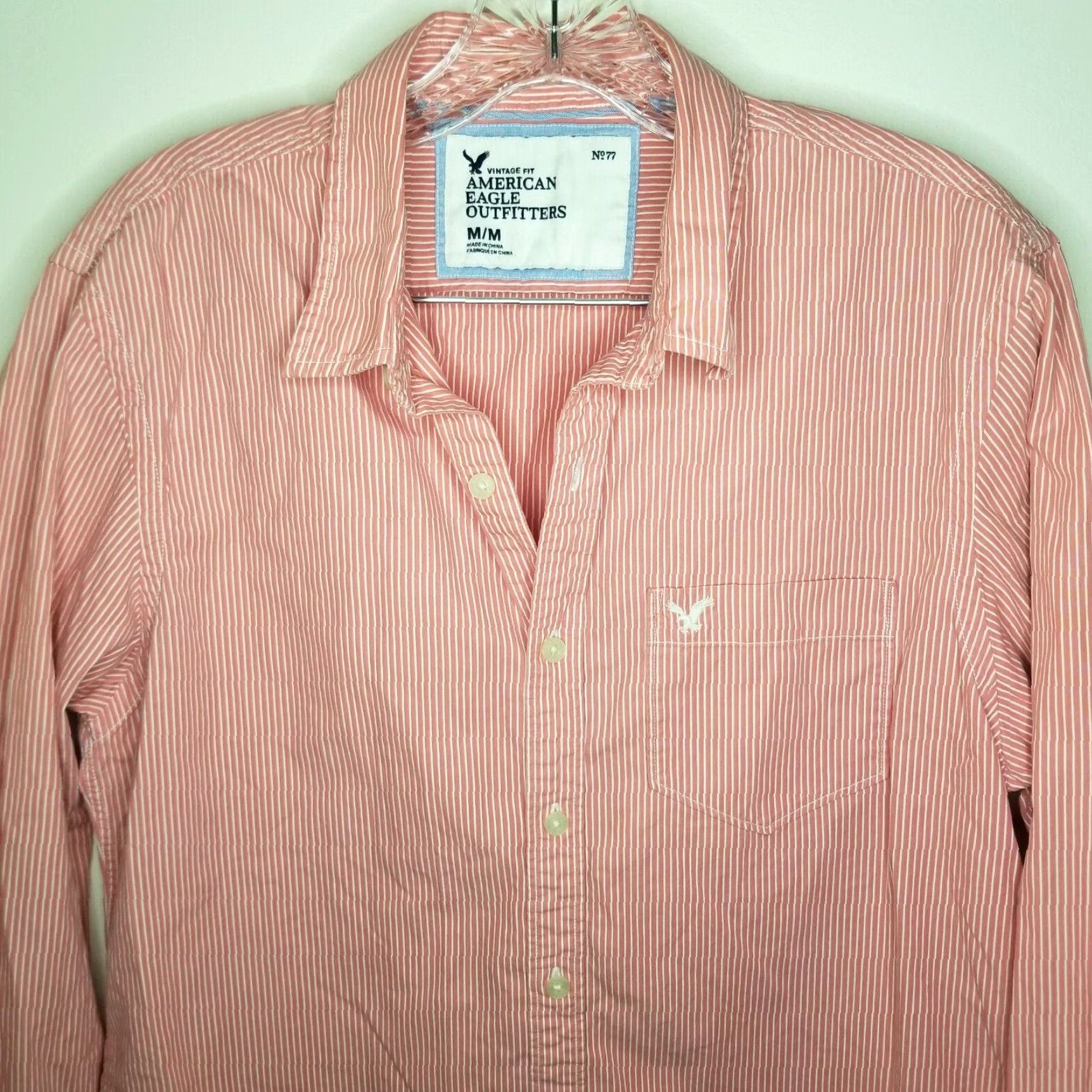 American Eagle Outfitters AMERICAN EAGLE MENS PINK LONG SLEEVE BUTTON-UP SHIRT SIZE M Size US M / EU 48-50 / 2 - 2 Thumbnail