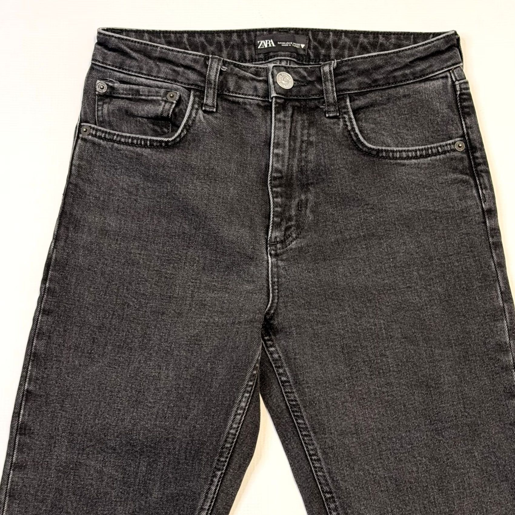Zara Zara Jeans Womens 6 Black Straight High Rise Charcoal Wash Denim Eco Cotton Size 28" / US 6 / IT 42 - 3 Thumbnail