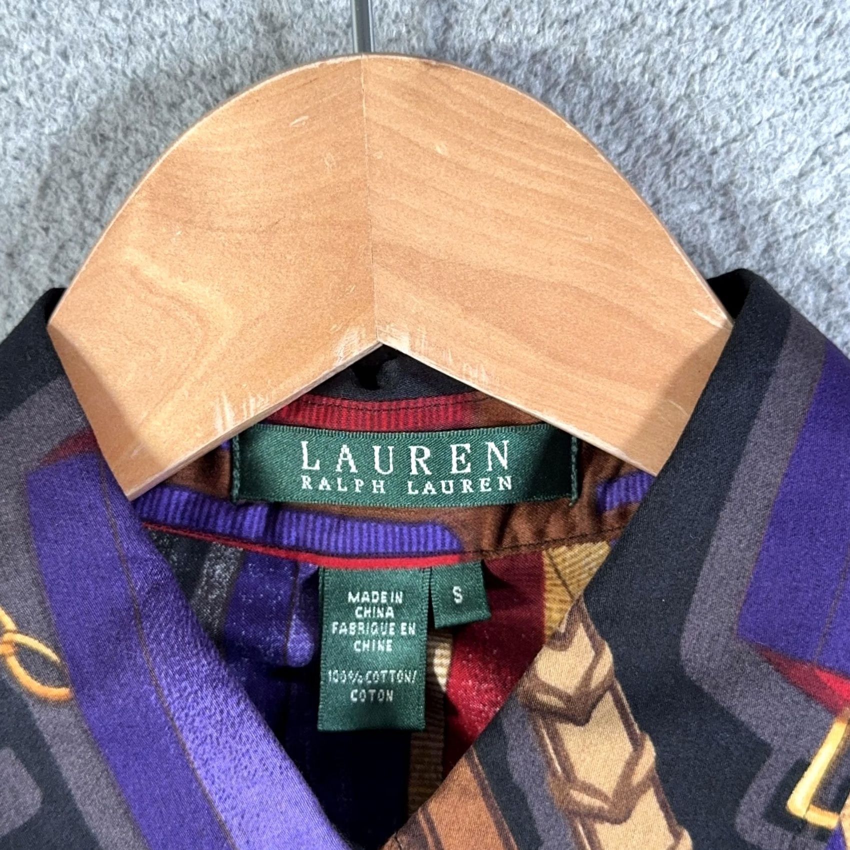 Ralph Lauren Lauren Ralph Lauren Top Womens Small Button-Up Equestrian Polo Blouse Shirt Black Geometric Print Short Sleeve? Size S / US 4 / IT 40 - 3 Thumbnail