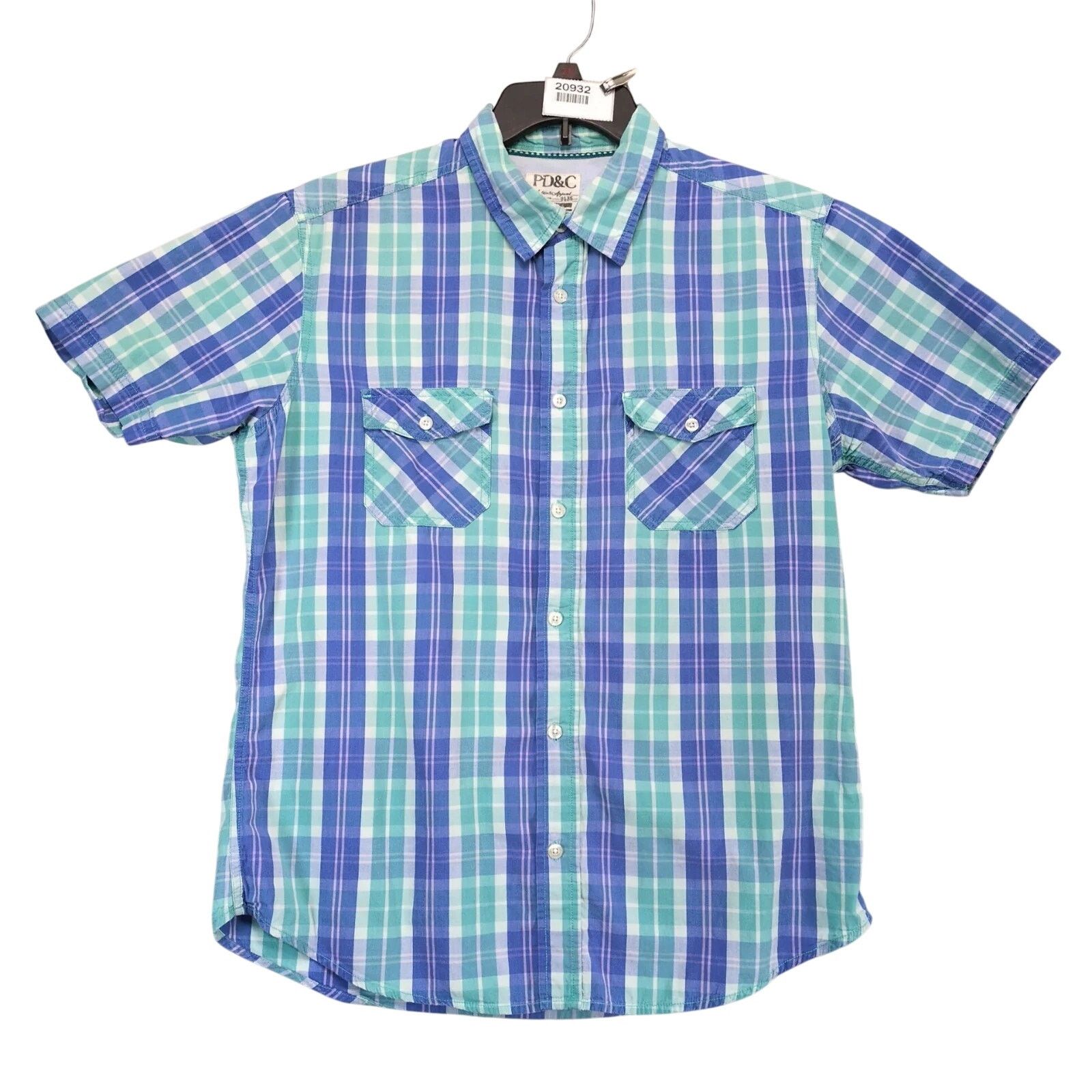 Paper Denim & Cloth PD&C Short Sleeve Button Up Shirt Men's L Blue Plaid Vtg Y2K Size US L / EU 52-54 / 3 - 1 Thumbnail