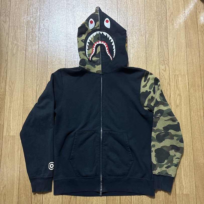 bape bathing ape 1st camo green black shark full zip hoodie