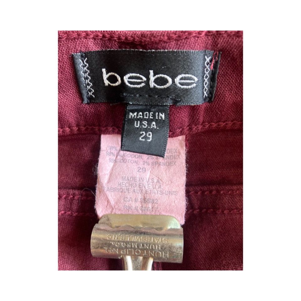 Bebe Vtg bebe Low Rise Flared Stretch Jean w/ Leather Patchwork Size 29" - 3 Thumbnail