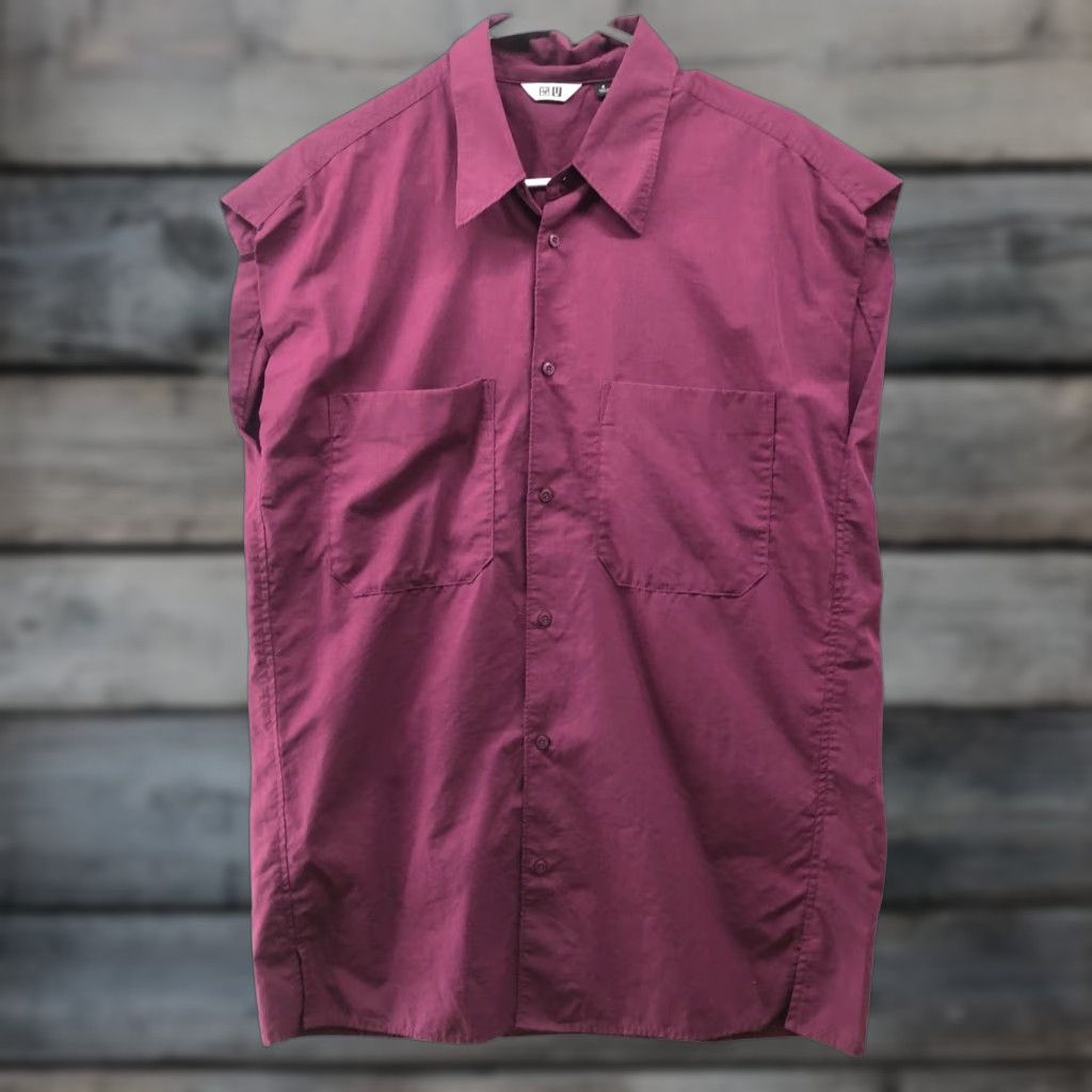 Uniqlo Uniqlo Button-Up Long Shirt Womens M Sleeveless Purple Oversized Relaxed Cotton Lyocell Subtle Button Up Casual Spring Summer Fall Winter Womens M Size M / US 6-8 / IT 42-44 - 1 Thumbnail