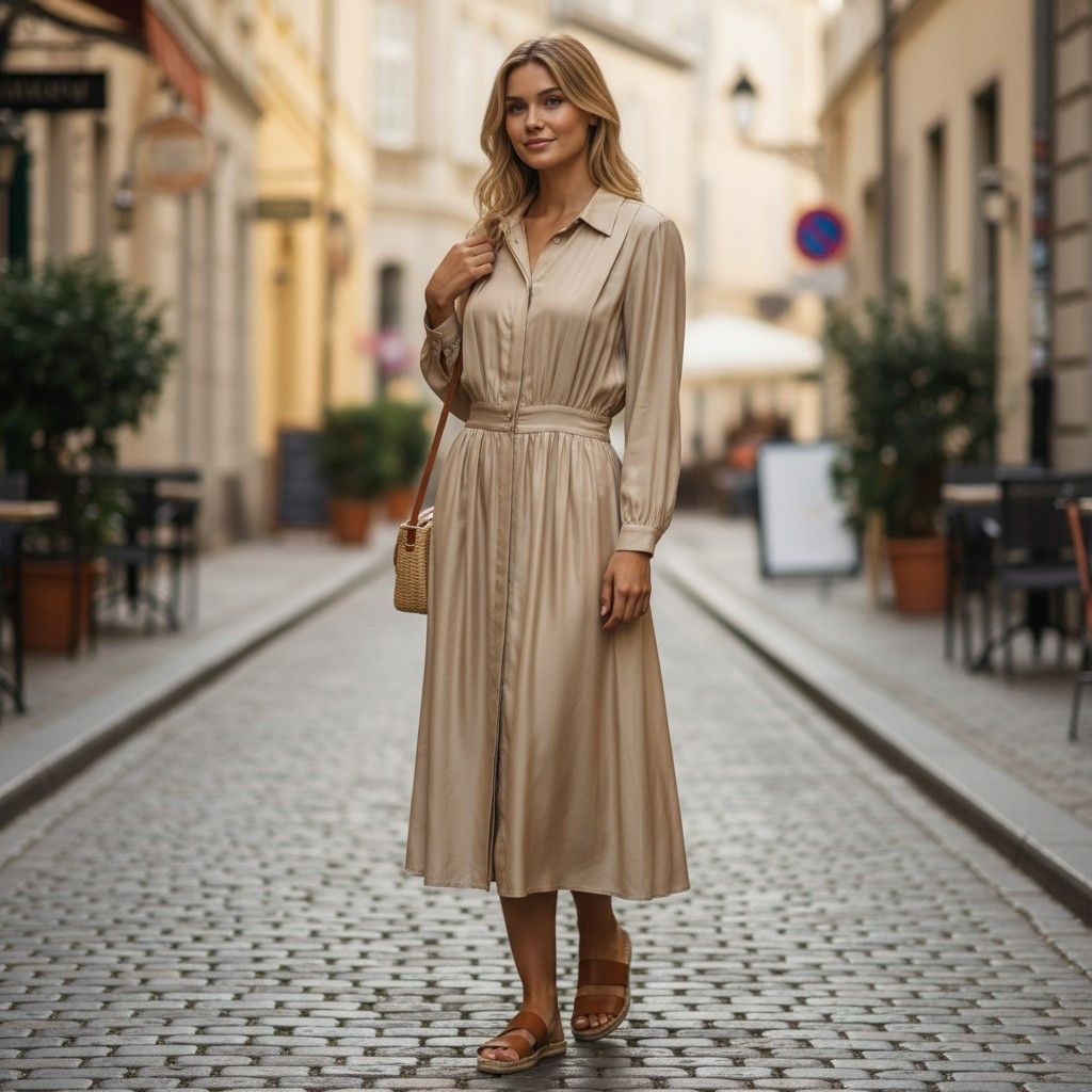 Iona Silk Shirt Dress 16 100% Silk Gold Satin Long Sl