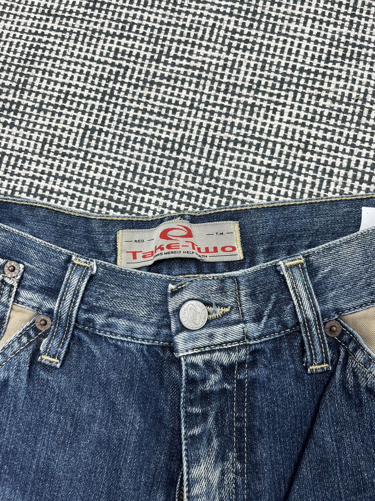 Japanese Brand Take Two denim/chino paneled patchwork jeans rare Size US 29 - 7 Thumbnail