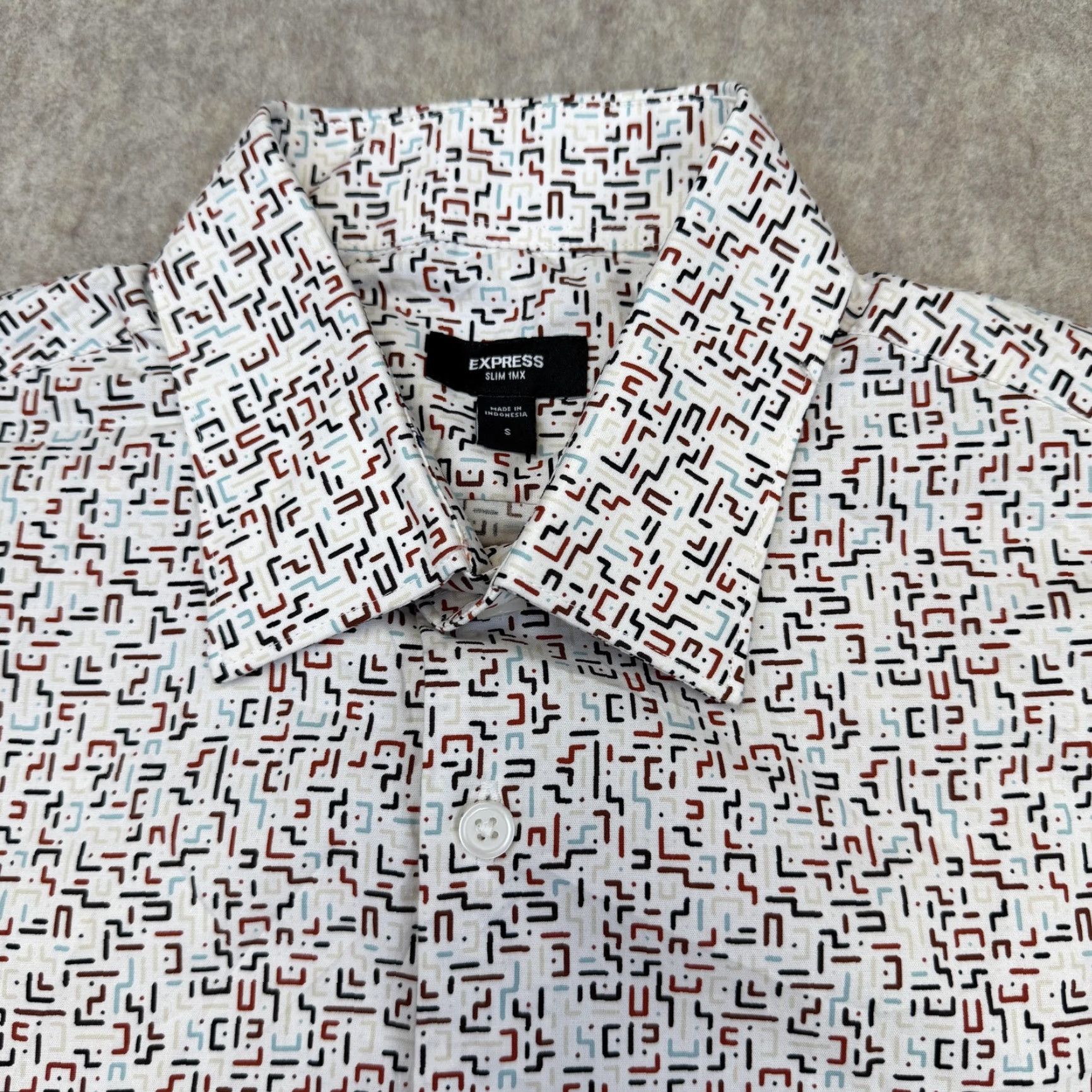 Express Express Shirt Mens Medium White Geometric Slim Fit Long Sleeve Button Down Size US M / EU 48-50 / 2 - 4 Thumbnail