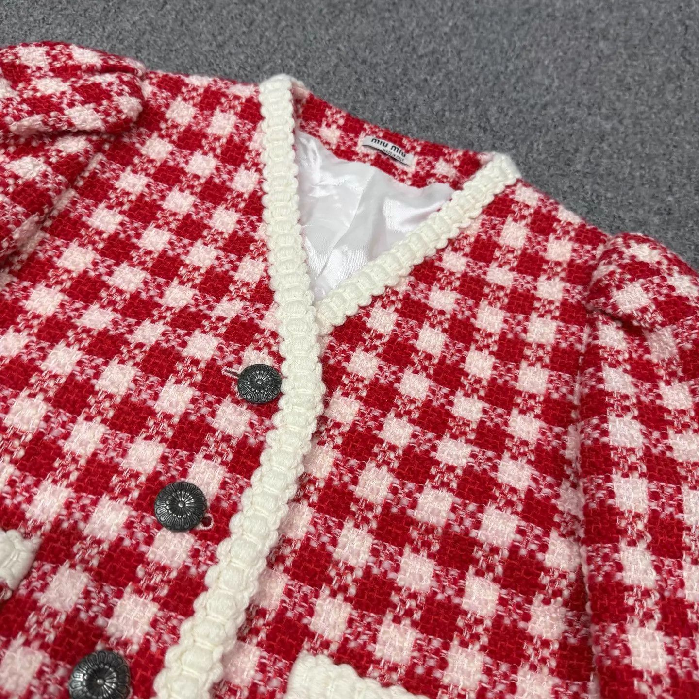 Miu Miu MIU MIU red checkered jacket women's 38 99new Size XS / US 0-2 / IT 36-38 - 3 Thumbnail