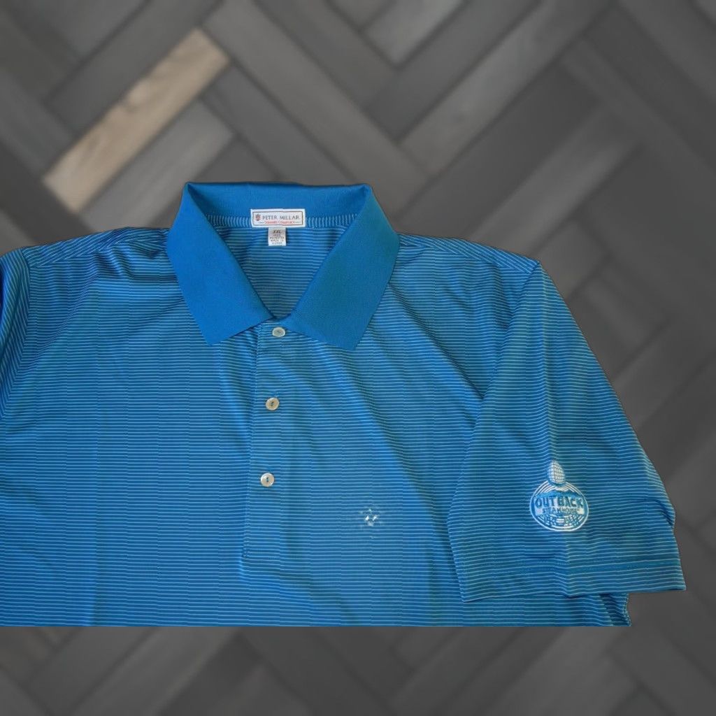 Peter Millar Peter Millar Polo Shirt Men's Size XXL Short Sleeve Summer Comfort Outback Pro Am Blue Polyester Striped Size US XXL / EU 58 / 5 - 1 Thumbnail